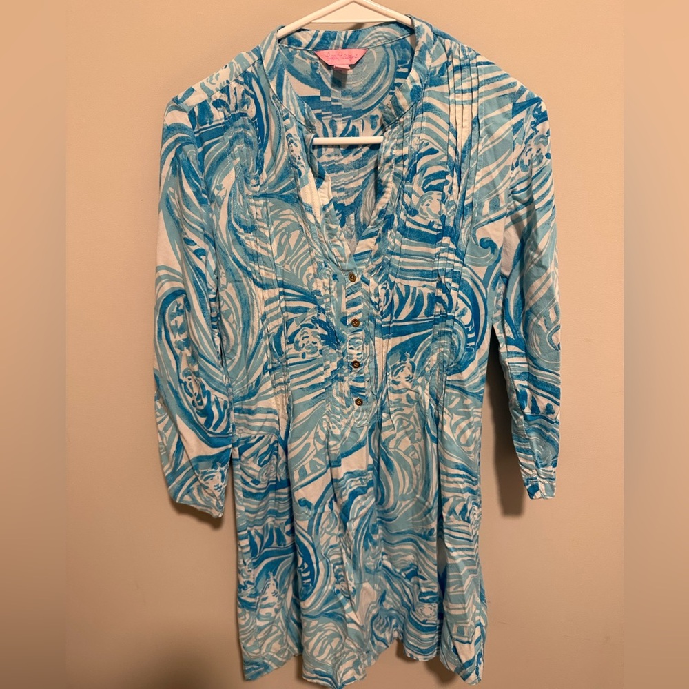 Lilly Pulitzer Sarasota Tunic Dress White Sea Ruffles Pattern